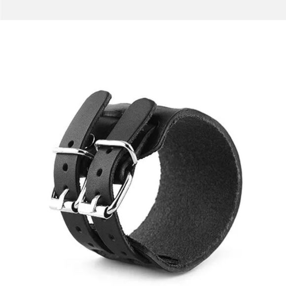 Men's Wide Leather Belt Strap Buckle Adjustable Cuff Bangle Wristband Bracelet - Picture 2 of 5